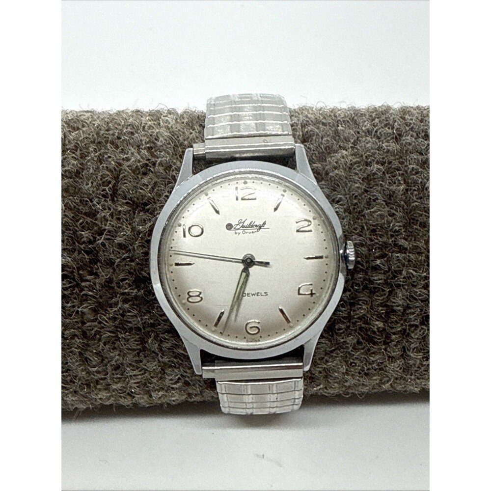 Vtg Guildcraft by Gruen Men Dress 17 Jewels Mechanical Wind 34mm Watch 6 1/2"